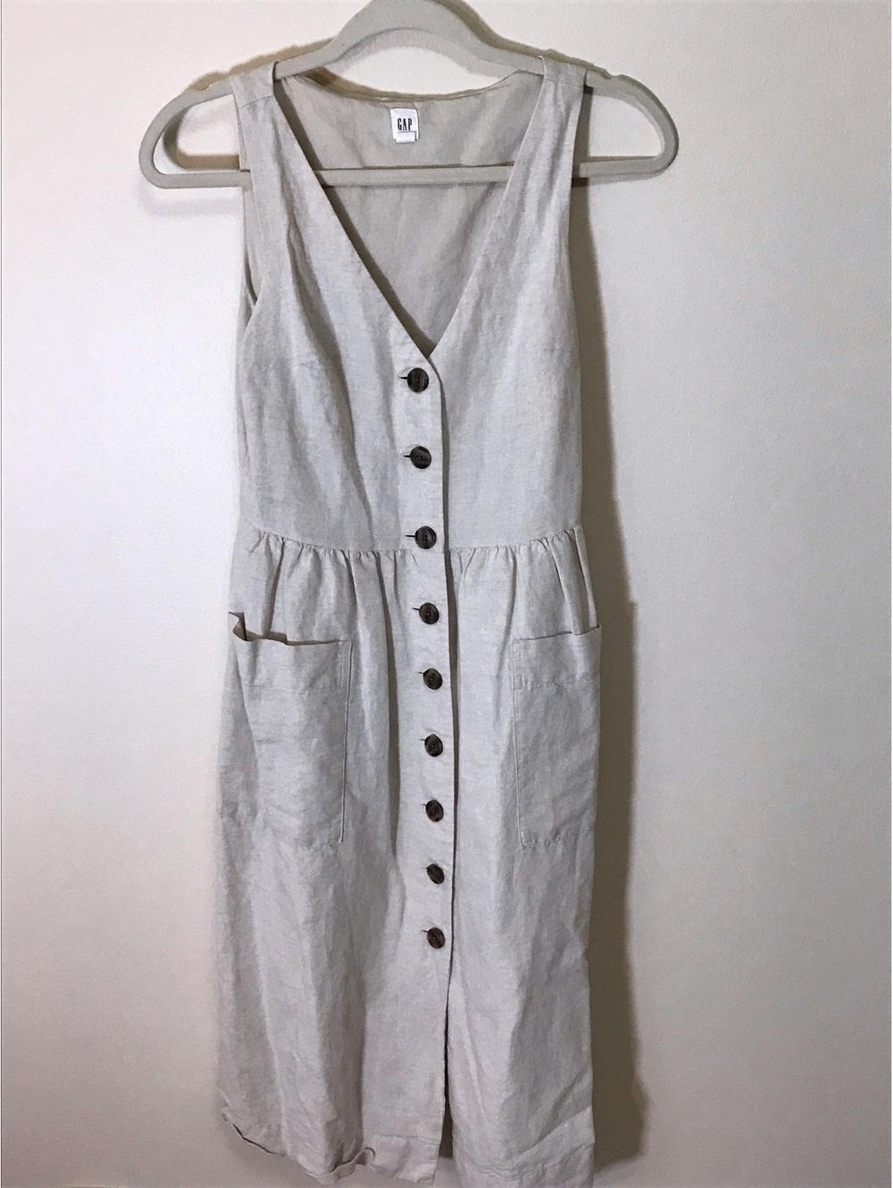 GAP Petite Button-Front Linen Dress in Cream